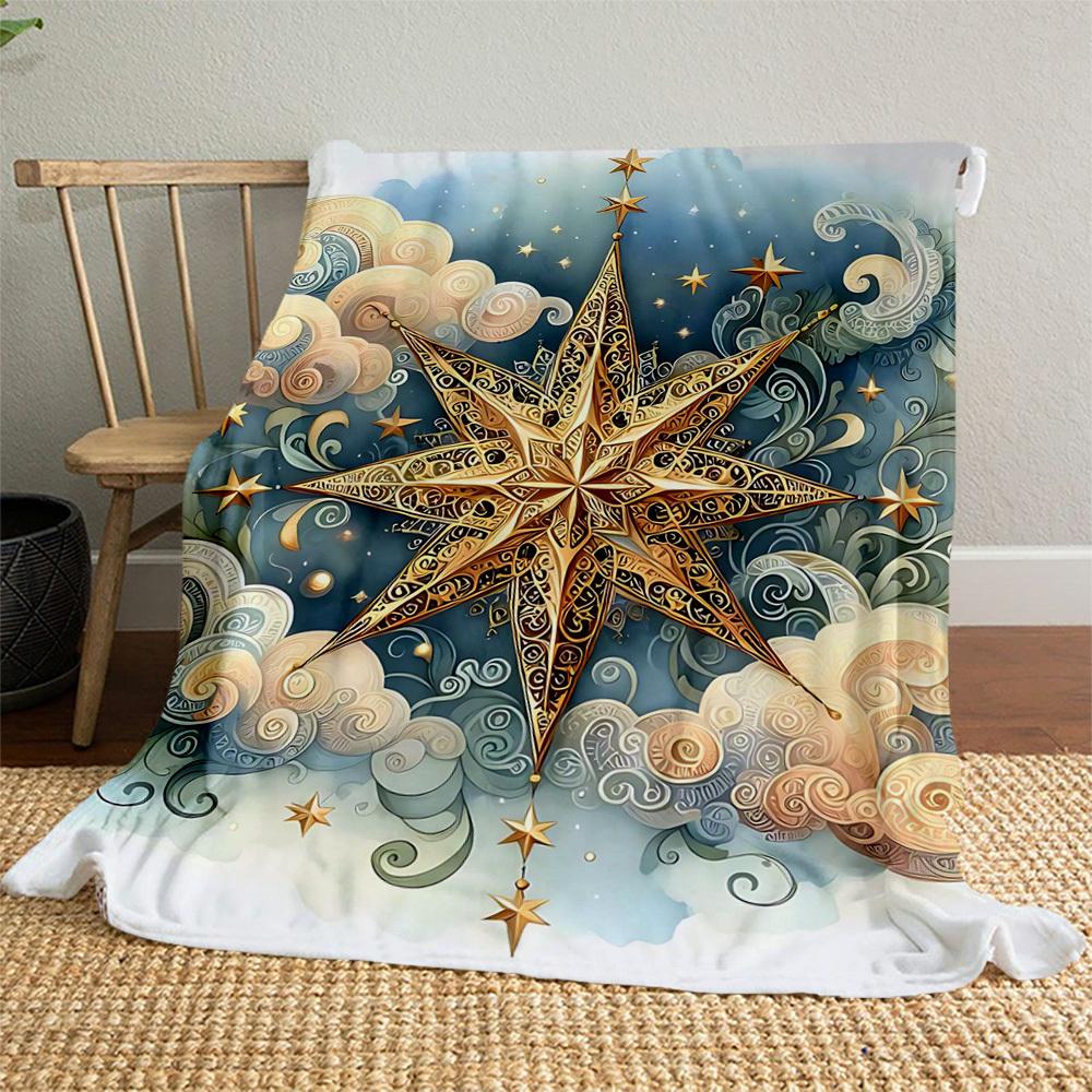 1PC Star CloudOutdoor Flannel Blanket - Soft Plush Decor for Picnics, Camping, Bedroom, Playroom, Office, or Lunch Break 1237A