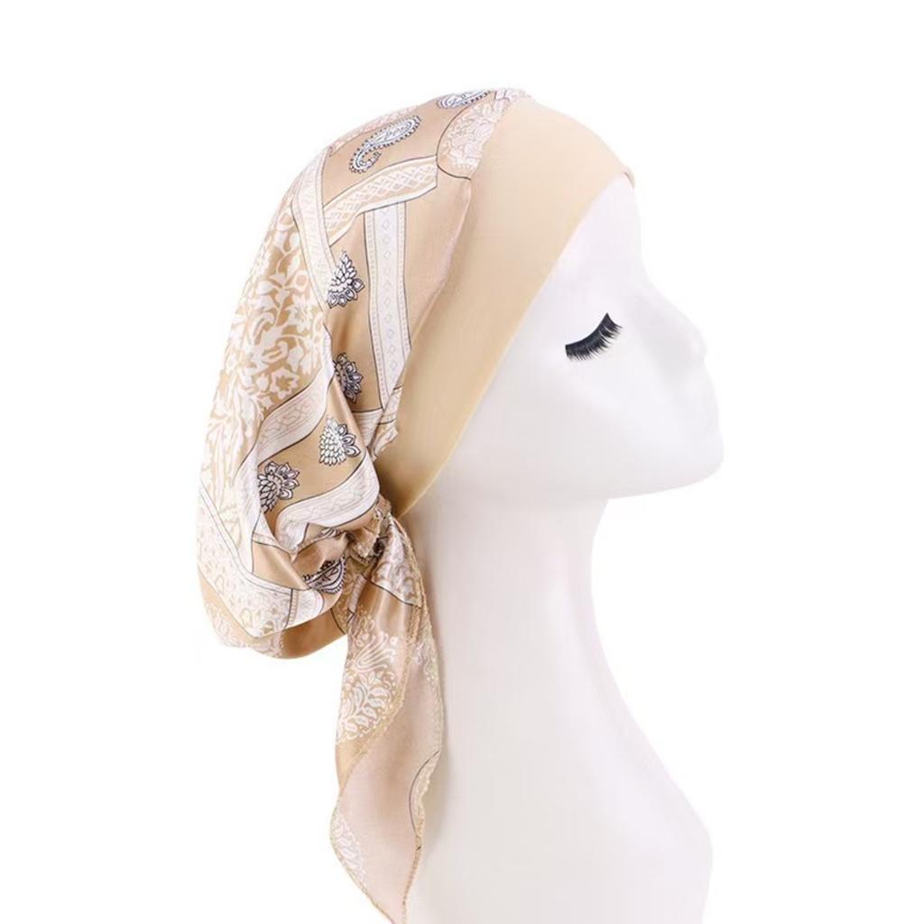 Elastic Printed Headscarf Pre-Tied Muslim Female Turban Chemotherapy Cap Hair Loss Cover Stretchy Head Wrap Bandana for Women