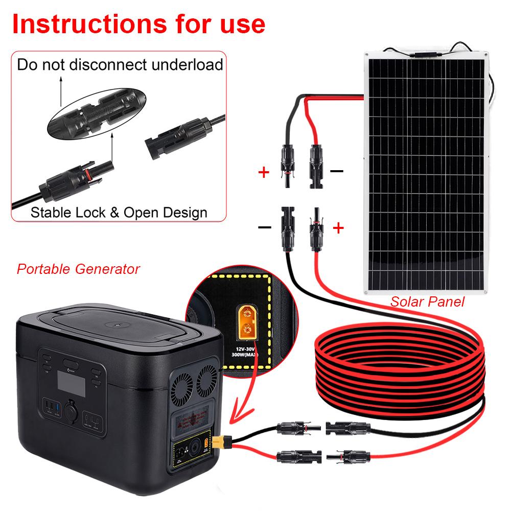 12AWG/5M Dual-Head Solar Extension Cable With 1000V/1500V PV DC Connector Silicone Tin-Plated Copper Home OR RV Solar Cable