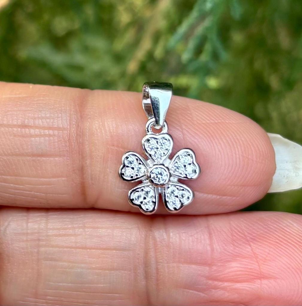 925 Sterling Silver Cz FLOWER FLORAL Charm Pendant, High Polish, Simple Design Elegant, Minimal Minimalistic Jewelry, Charm Pendant, 1.21 Gm