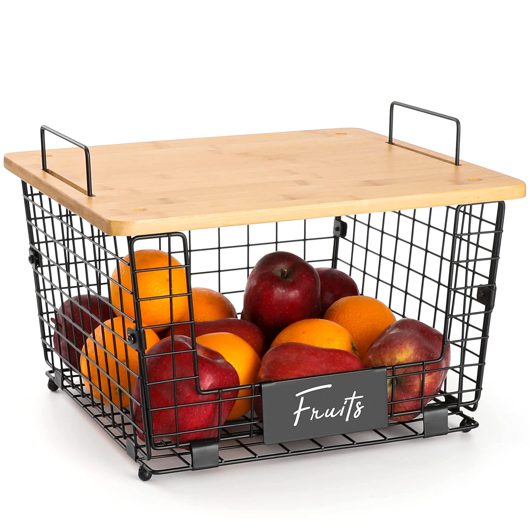 

2 шт. Складные проволочные корзины с бамбуковым верхом для органайзеров и хранения в кладовой, кухонная организация, корзина для овощей