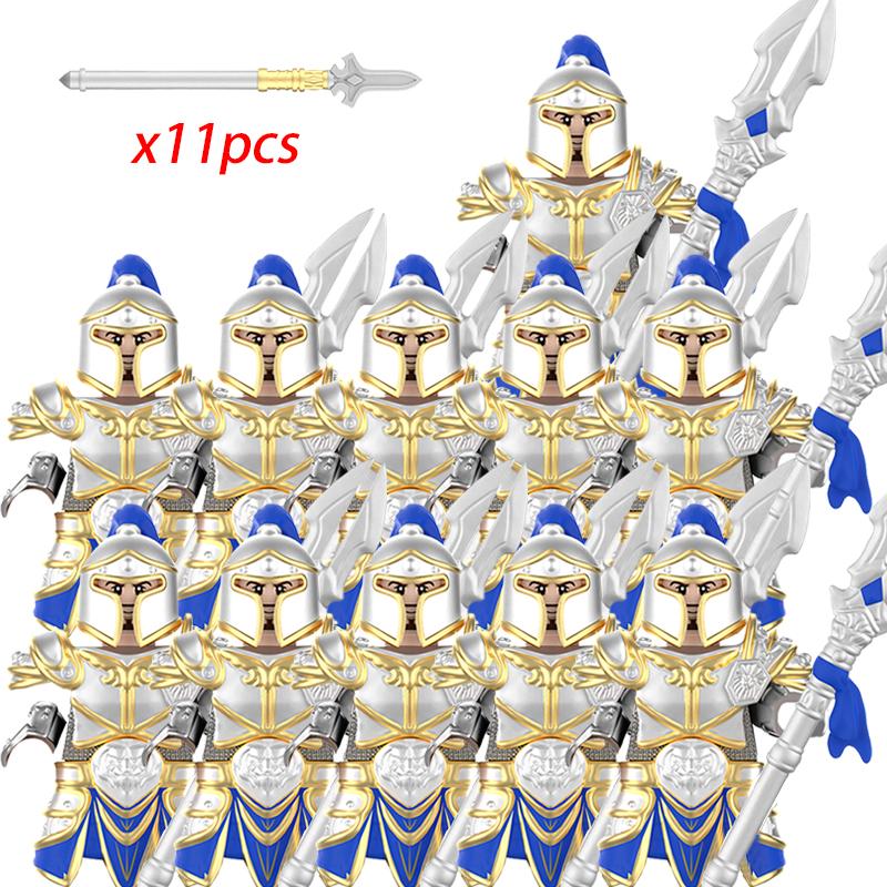 11Pcs Medieval Stormwind Soldiers Golden Knights Building Blocks Accessories Helmet Sword Weapons Action Figures Kids Toys Gifts