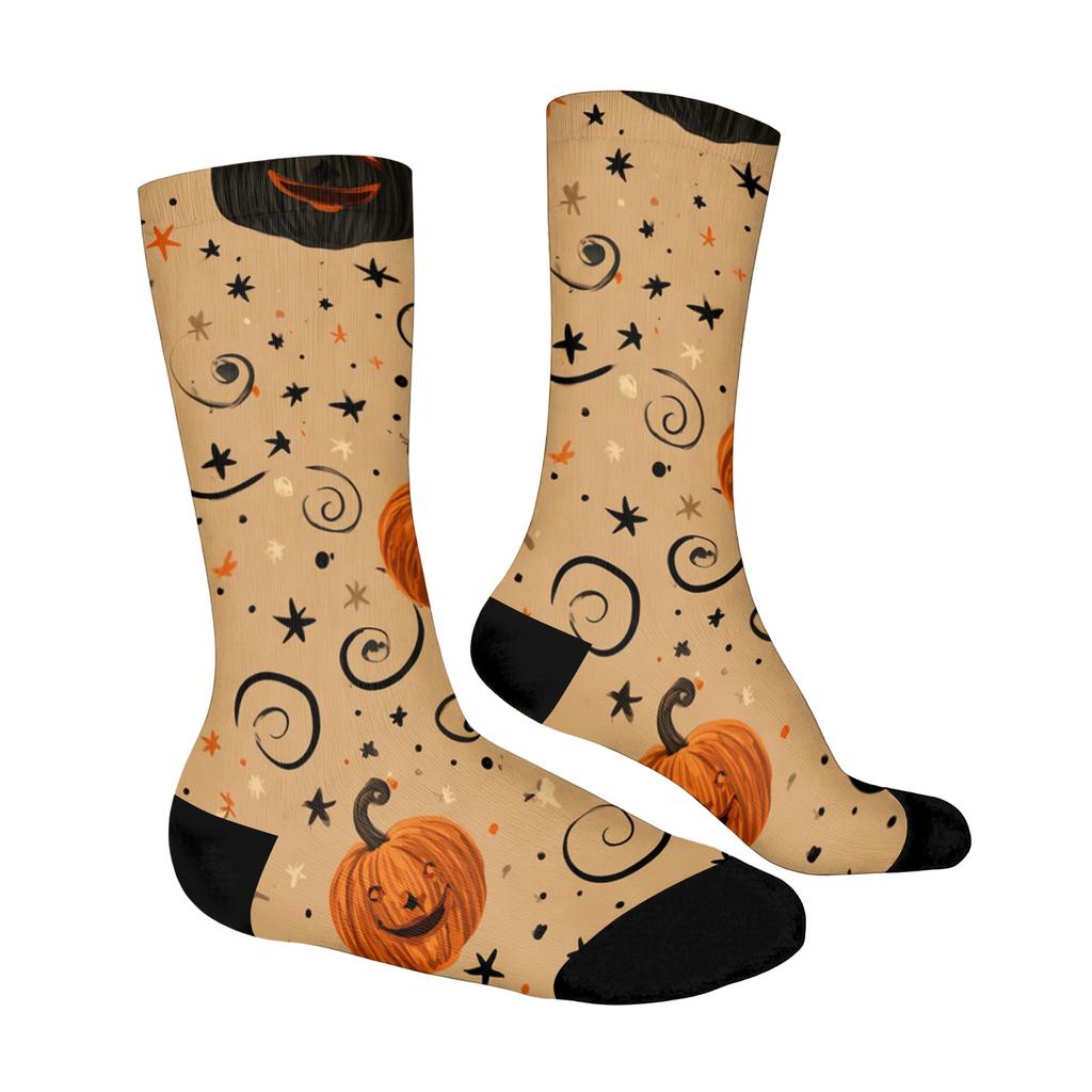 Unisex Mid-Calf Socks Breathable Comfortable Fit Halloween Patterned Socks with Elastic Cuff Suitable for Daily Wear and Seasonal Use
