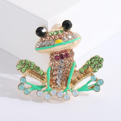 New Rhinestone Frog Brooches for Women Unisex Glass Animal Pins Event Party Backpack Decoration Clothes Accessories