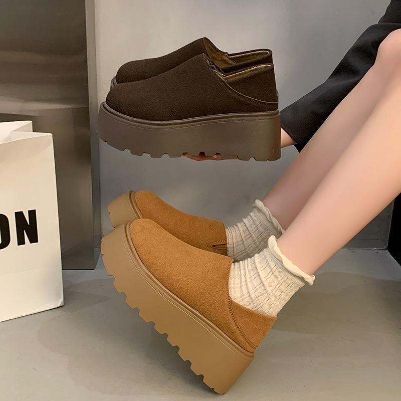One-pedal lazy thick-soled heightening velvet women's spring new small retro loafers