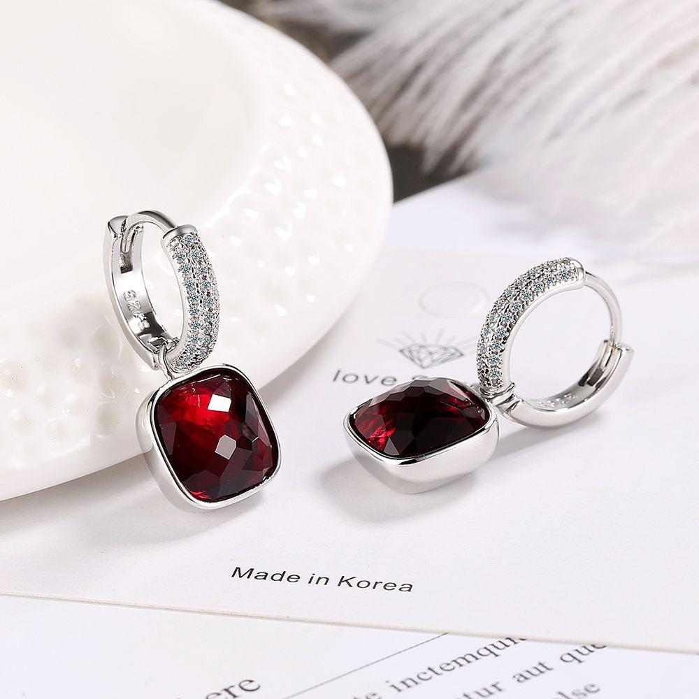 2026 Full Diamond Geometric Square Earrings, Women's Simple Pink Purple Diamond Light Luxury Temperament, High-end Zircon Earrings