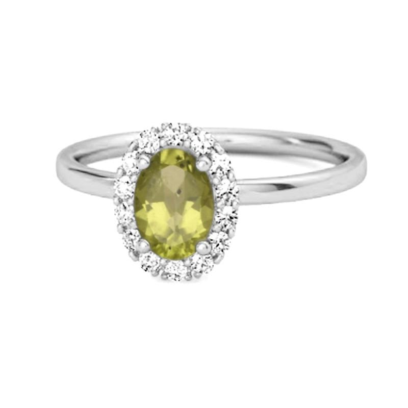 

Peridot Solitaire Halo Accents Ring – Sterling Silver 11 біле золото кольору