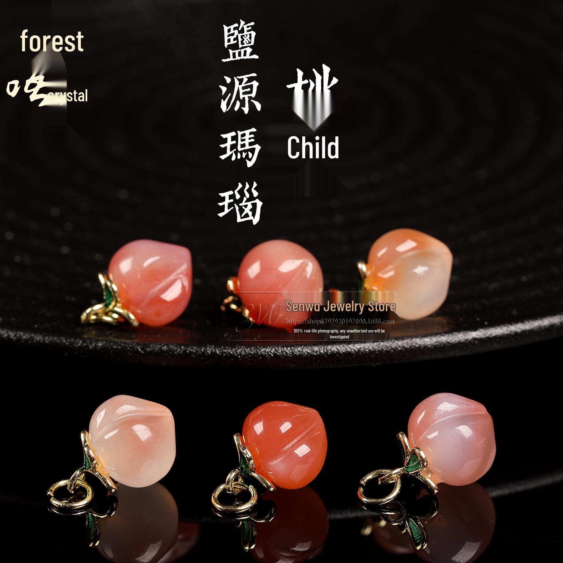Senwu Jewelry Natural Salt Source Agate Inlaid Small Peach DIY Crystal Accessories Ornaments 12mm x 11mm