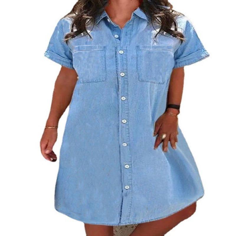 BITCED Fashion Summer Spring Short Sleeve POLO Neck Solid Color Print Casual Dresses S