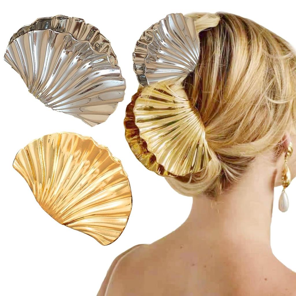 Shell Claw Clip,2 Pcs Metal Seashell Hair Clip Hair Accessories for Women and Girls,Fashion Hair Claw Suitable for Most Hairstyles,Such As Thick and