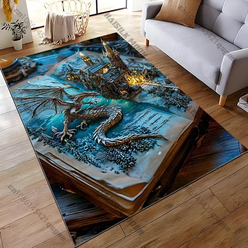 1PC Magic Book Castle Dragon Rug Carpet for Living Room Children Bedroom Play Mat Sofa Floor Rug Home Decor Anti Slip Mat