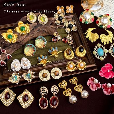 Vintage Blumen Zirkon Ohrstecker - Silbernadel, Leichter Luxus, Retro High-End Stil