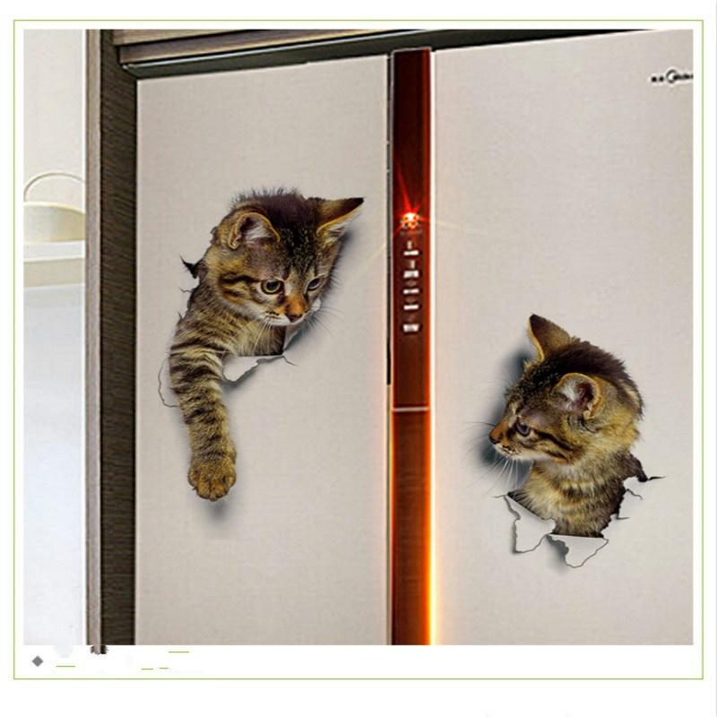 2pcs 3D Lovely Cat Wall Stickers For Kids Room Sofa Living Room Bedroom Toilet Lid PVC Stickers Art D