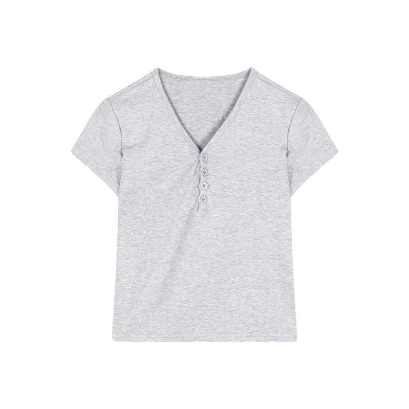 Dam 2025 Sommar V-ringad Kortärmad Magtopp - Slim Fit, Söt och Cool Stil