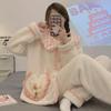 Cozy Rose-Pattern Flannel Pajamas for Women with Doll Collar - Cute, Sweet, and Warm for Autumn and Winter