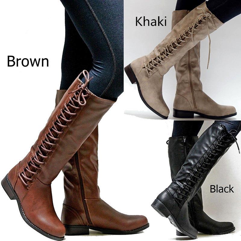 Brand Women Winter Shoes Genuine Leather Women Winter Boots NWarmful High Quality Knee High Boots Lace-Up Motorcycle Boot99