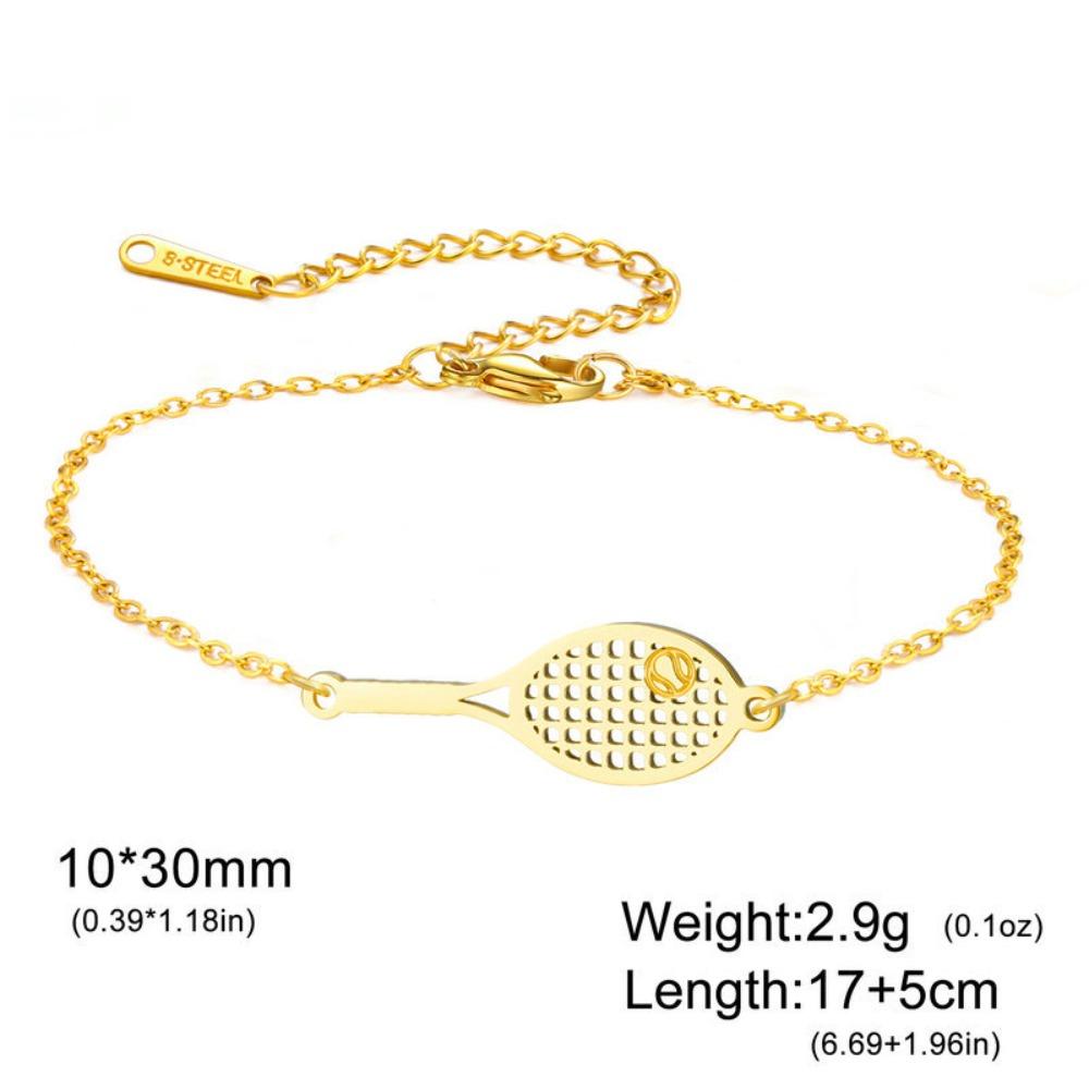 Sport Style Tennis Racket Bangle Stainless Steel Weave Rope Bracelet Sporty Accessories