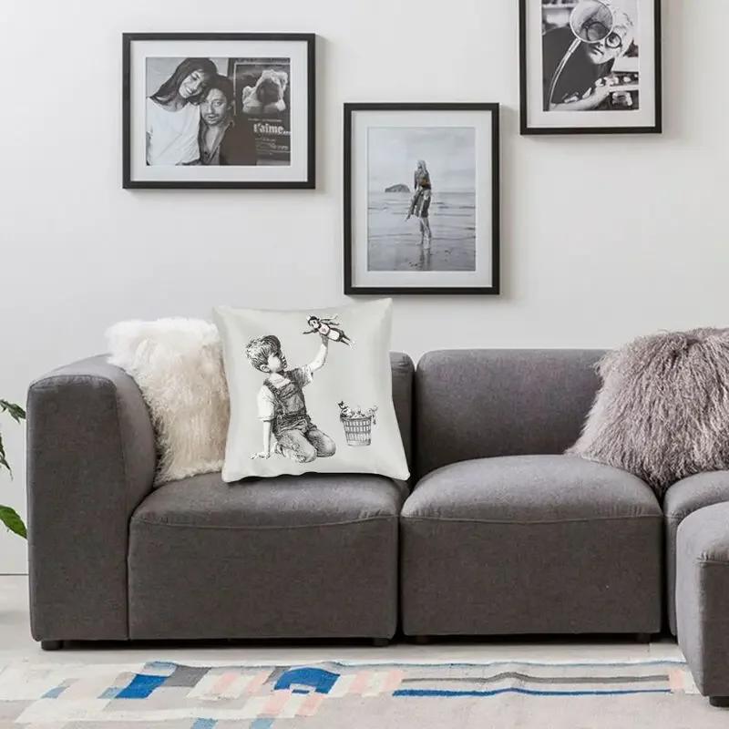 Classic Banksy Street Graffiti Pop Art Square Throw Pillow Case Home Decorative Girl With Red Balloon Cushion Cover For Sofa Car