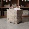 Cesto in PU Tessuto Design Elegante Contenitore con Manici in Legno