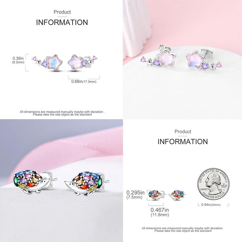 925 Silver Colorful Cute Animal Stud Earrings for Women Girlfriend Birthday Gift