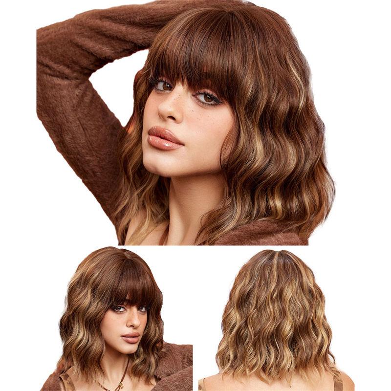 

Волосы Ленивый головной убор Парик Полный женский до плеч Ключицы Волнистые вьющиеся короткие вьющиеся натуральные пушистые 36cm