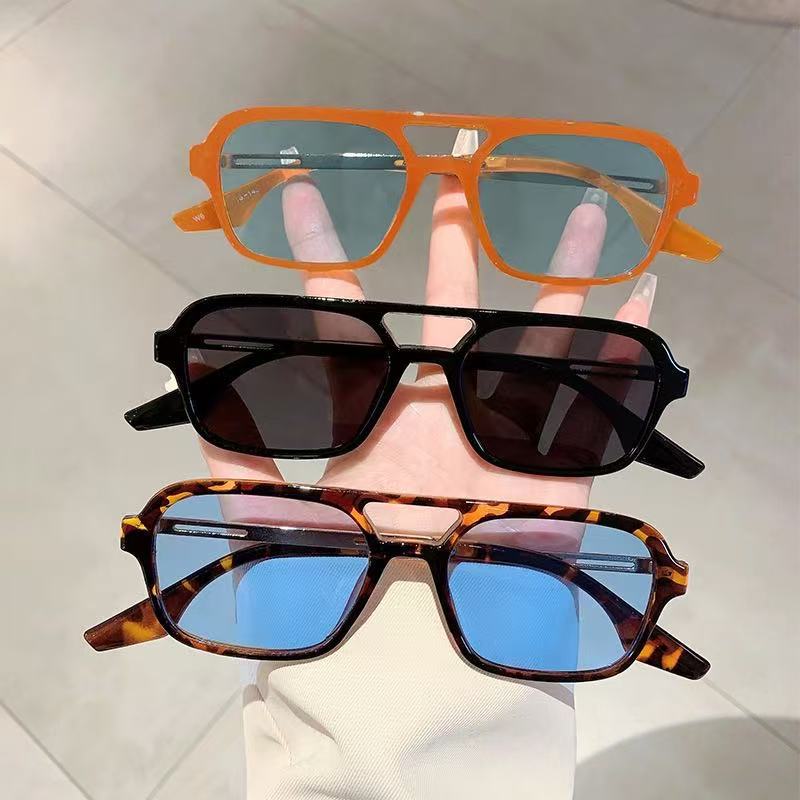 Double-bridge Frame Double-bridge Sunglasses for Women Outdoor UV400 Protection Sun Glasses Men's Retro Square Driving Goggles