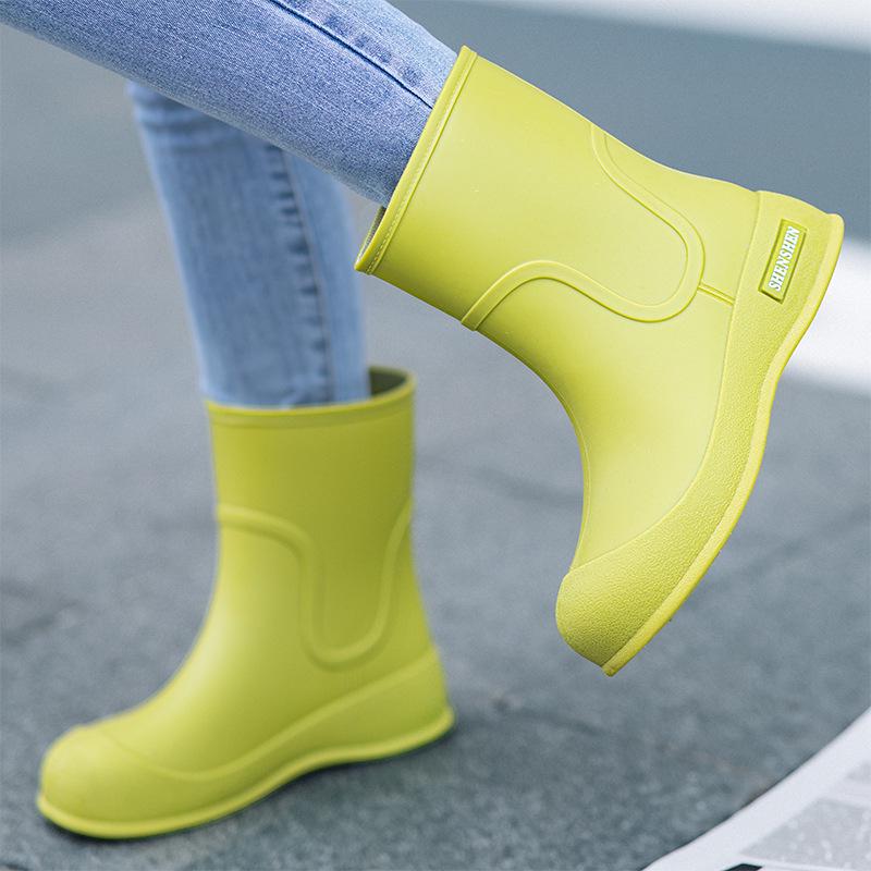Chic Non-Slip Women's Rain Boots: Short-Tube Waterproof Rubber Shoes for Outdoor and Kitchen Use
