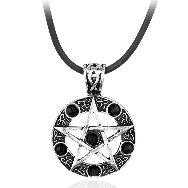 Vintage Gothic Supernatural Necklace - Pentagram Pentacle Five-Pointed Star Pendant On Rope Chain for
