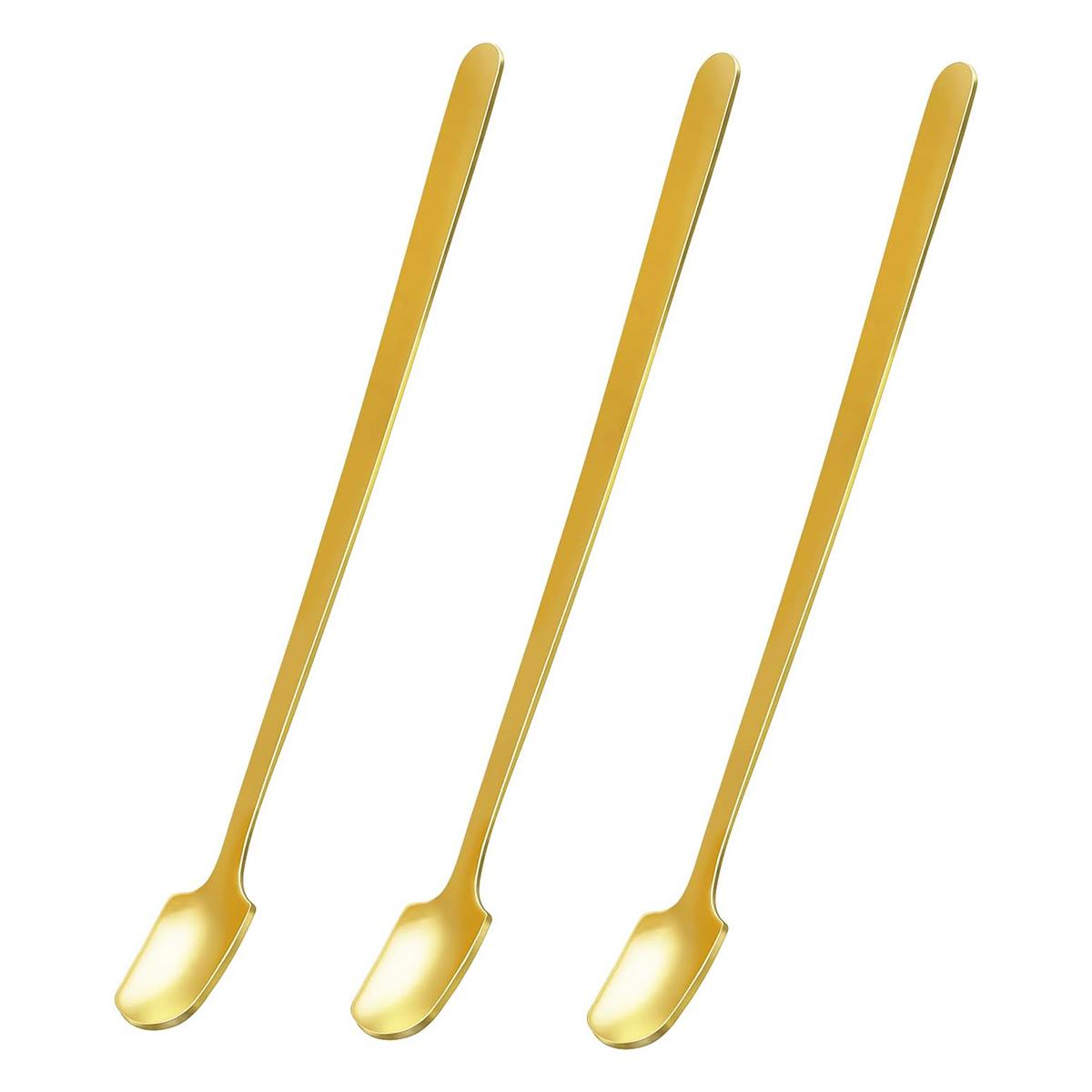 

3Pcs 14.8cm Long Handle Dessert Spoon Stainless Steel Square Head Stirring Spoon, Gold (BPA Free, No FDA) A