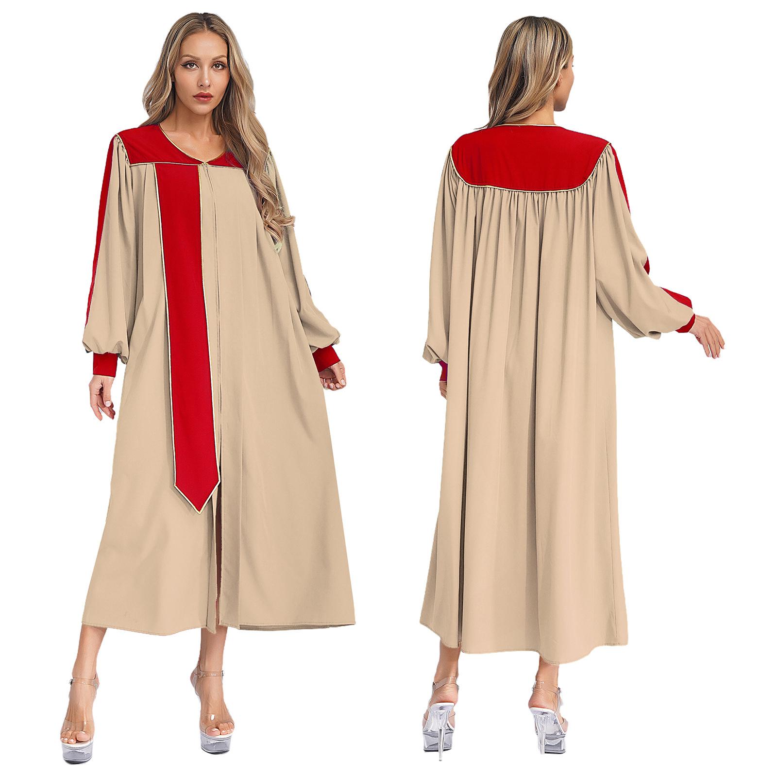 

Женское хоровое платье для выступлений XS-XXL: Костюм для сцены с блоками цвета, V-образным вырезом, пышными рукавами и разрезом на молнии спереди XS хаки