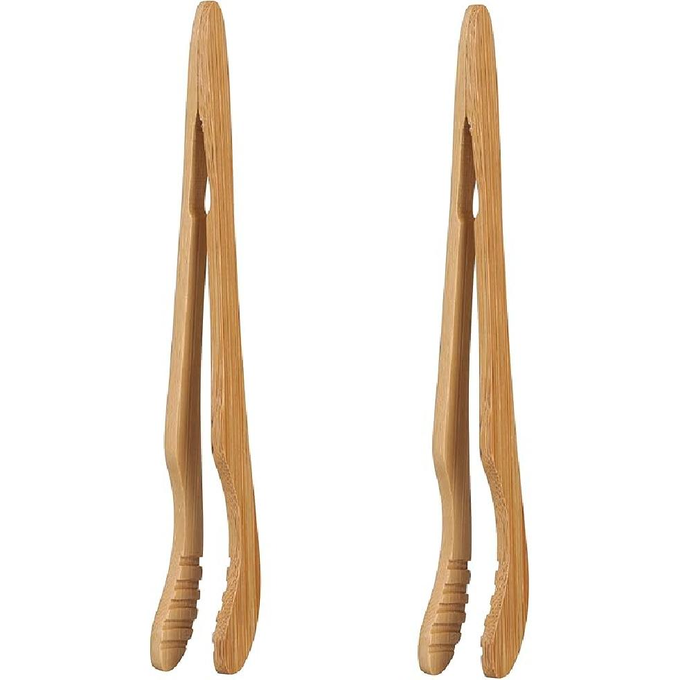 I-MART Toast Tongs Bamboo 7 Inch Set of 2 Wooden Tongs for Toaster Small Cooking Tongs Heat Resistant Natural Kitchen Utensils for Toast Bacon
