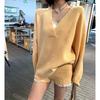 Big V-neck sweater women's two-piece set autumn and winter simple fashion shorts + loose pullover knitted sweater set