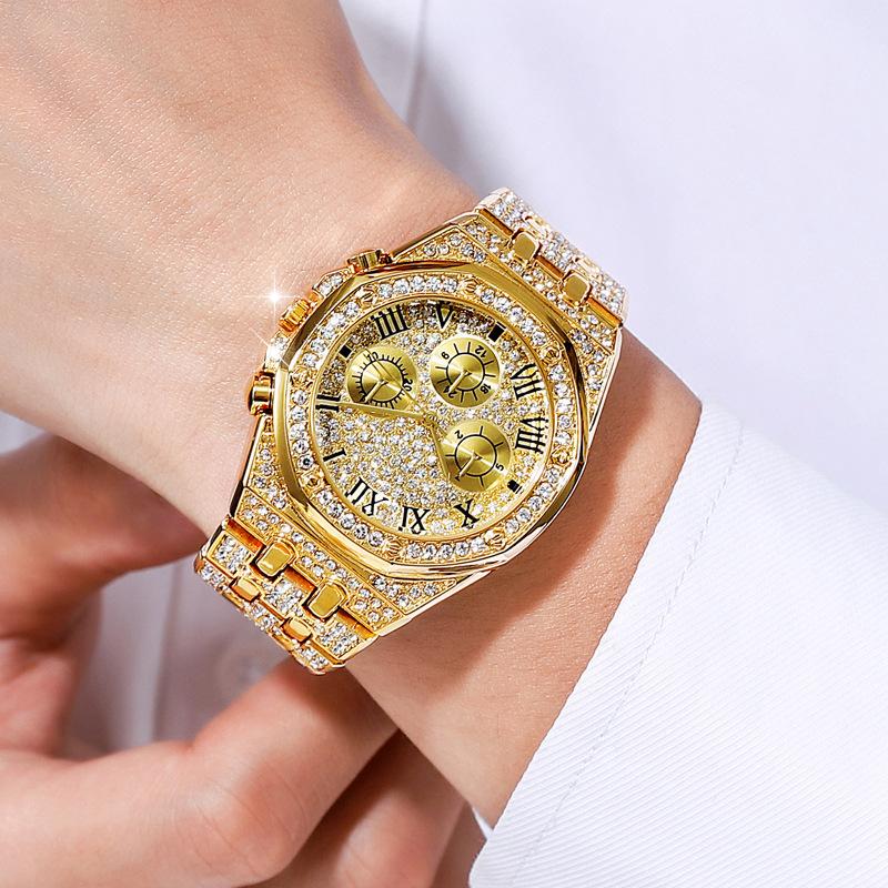 Stainless Steel Strap Watch Stylish Women s Rhinestone Inlaid Stainless Steel Quartz Watch Colorful Dial Decorative for Ladies золотой
