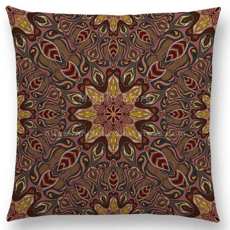 Boho Colorful Flowers Abstract Ethnic Floral Pillow Case Mandalas Pattern Design Vintage Patchwork Retro Cushion Cover