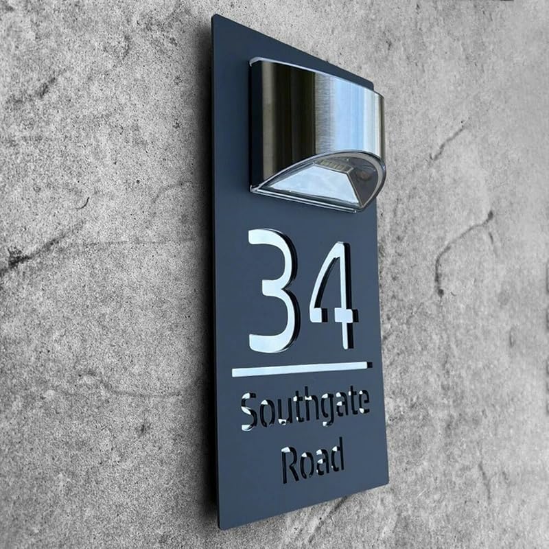 ZXH Personalized Solar Modern Door Plaque,address Plaque Lighted with Led,Custom 3d Laser Engraving Street Name Houses Address Plaque Sign,lighted