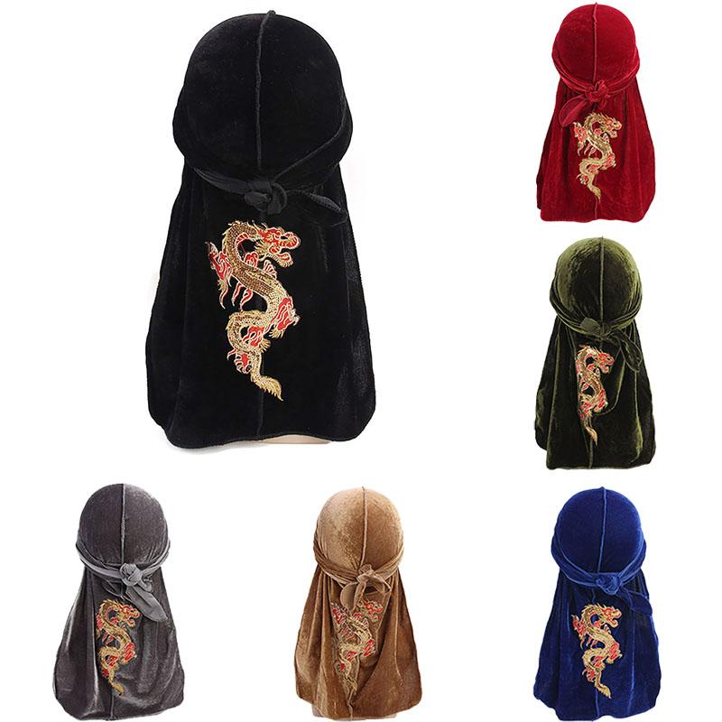 Barbati catifea paiete Durags China Dragon Bandana Wrap Batic Unisex Femei Turban