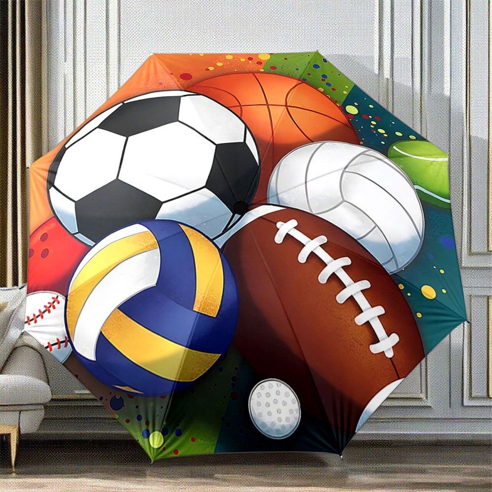 

Automatic Open/Close Folding Umbrella with Sports Ball Design - 8-Rib Compact & Portable Collapsible Umbrella with Soccer,A Te (as the picture,Iron&8K)