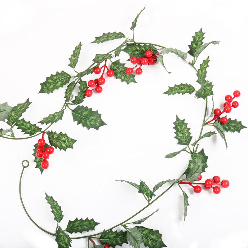 2026 Artificial Christmas Vine with Red Berries - European and American Wall Hanging Decoration