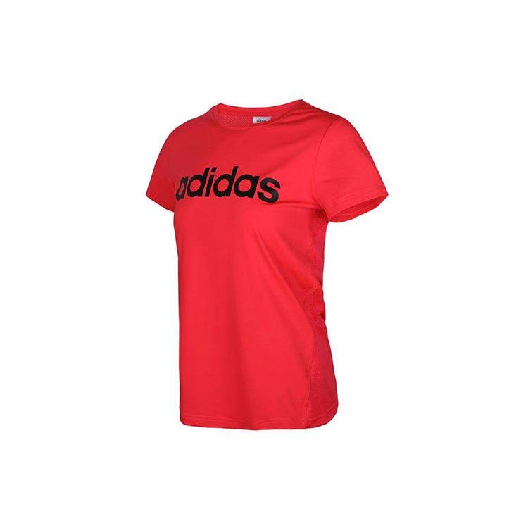 Adidas W D2M Lo Tee Training Logo Print Vintage Round Neck Short Sleeve T-Shirt Women Tops Bright-Pink Fluorescent DU2083