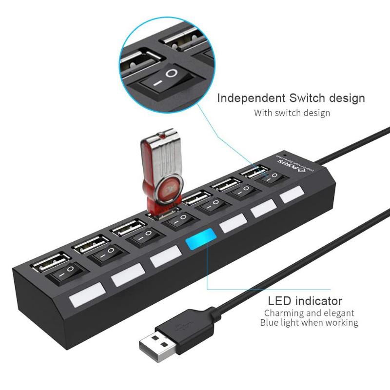 USB 2.0 HUB 4/7 Port Multiple Expander With ON/OFF Switch Multi USB Splitter Hub 4ports 7ports Adapter Computer Accessories