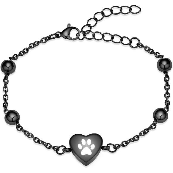 Shajwo Urn Bracelet for Ashes for Women Men Dog Cat Paw Print Pet Cremation Jewelry Adjustable Memorial Keepsake Link Bracelet