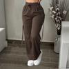 Ladies' Fashionable Color Straight Leg Pants With High Waist Pockets Casual Pants