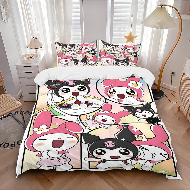 3pcs Sanrio Cute Characters Quilt Cover Set - Soft & Comfortable Polyester Fabric, All-Season Breathable Comforter Set For 1 Quilt Cover & 2 Pill