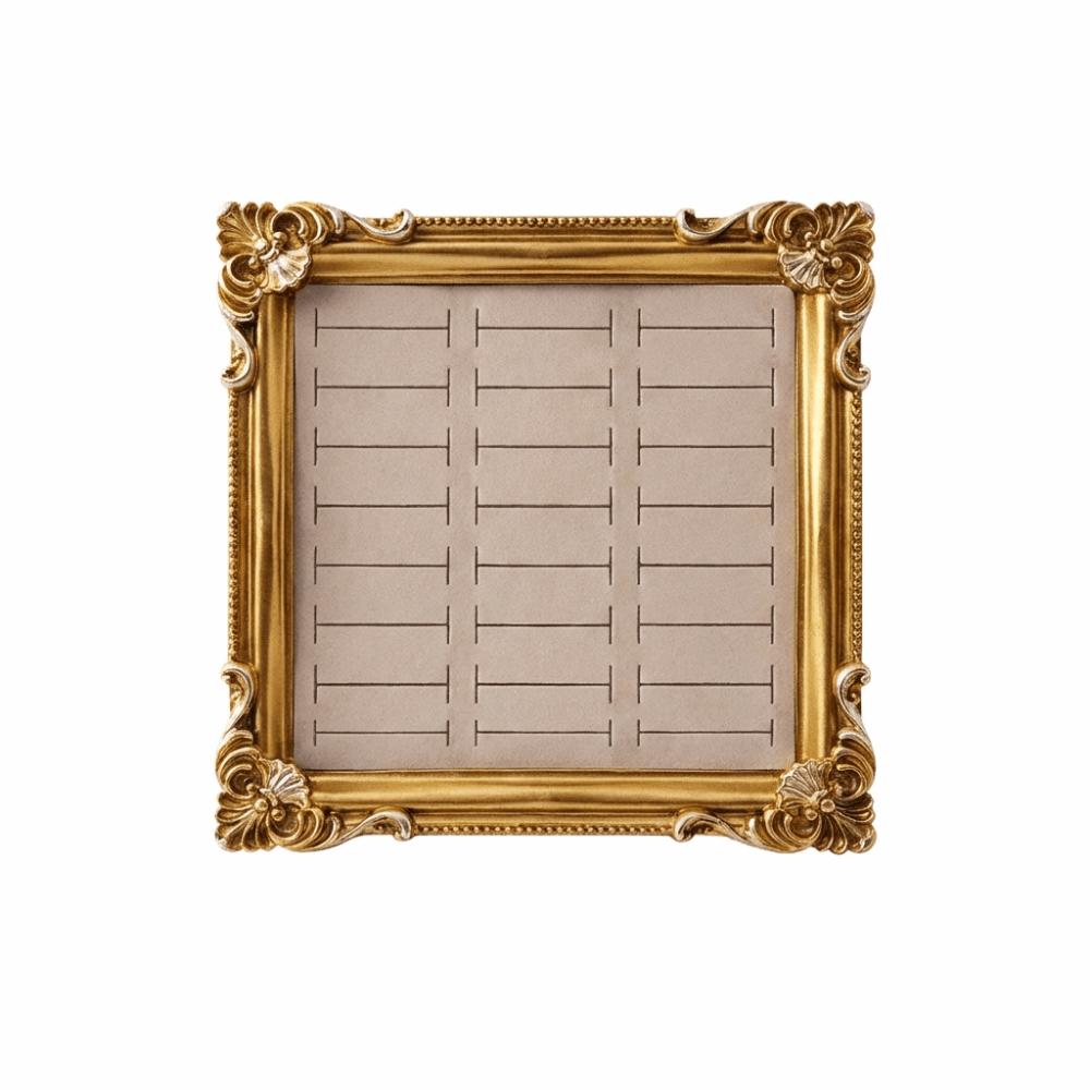 

European-style Vintage Jewelry Display Rack Square Aesthetic Photo Frame Wooden Ring Display Gold Trinket Stand