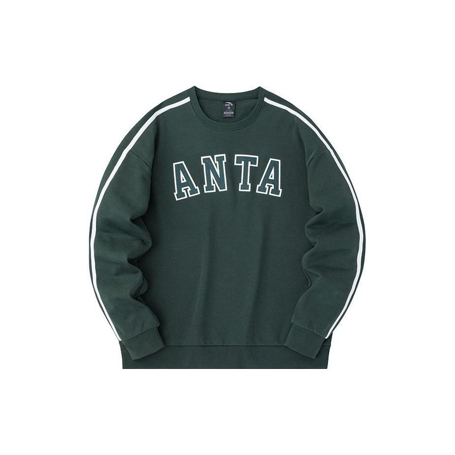 Anta Letter Round Neck Pullover Sweatshirt Unisex Sweatshirt Green 952338704-2