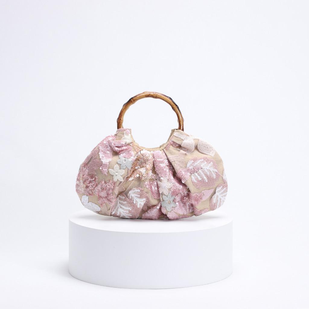New Chinese Style Bamboo Handbag With Embroidery And Sequins For Daily Wear