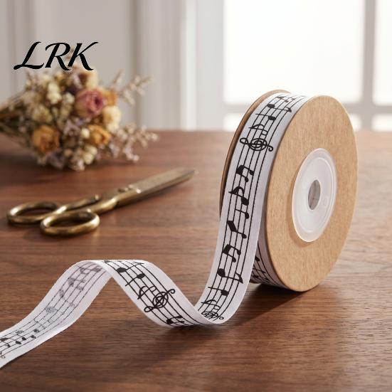 Fabric Ribbon for Scrapbooking Black and White Musical Notes Cotton Ribbon, 5/8" x 11 Yards Music Skin Friendly Trim Note Printed Gift Wrapping