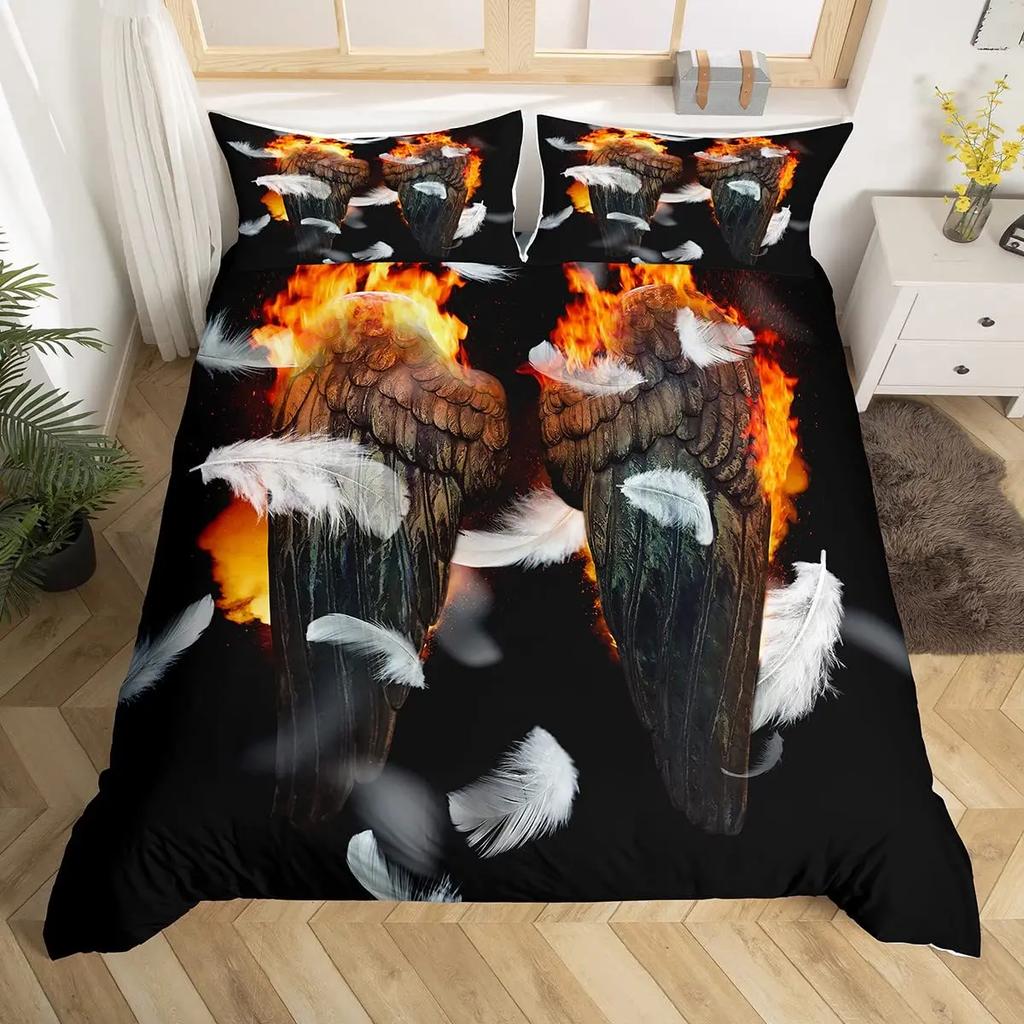 Angel Wings Duvet Cover Set Lucifer Angel Bedding Sets Aesthetic Wing Feather Comforter Cover Set Full Size King Size For Girls