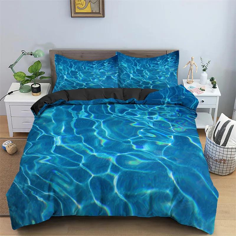3D Ocean Waves Bedding Set Queen Size Soft Summer Sea Beach Duvet Cover Set Hawaiian Tropical Print Comforter Cover Pillowcases