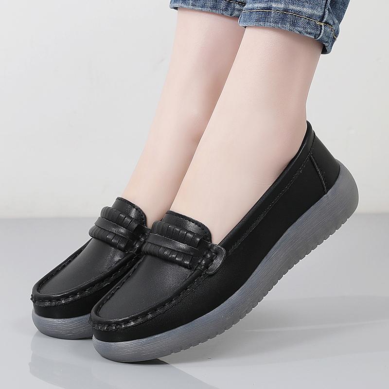 Women Black Moccasins Driving Shoes Flats Casual Nurse Shoes Loafers Simple Soft White Office Shoes Large Size